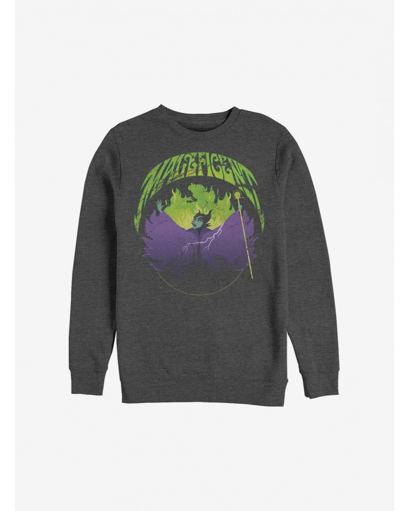 Disney Maleficent Maleficent Castle Flame Outline Crew Sweatshirt $16.24 Sweatshirts